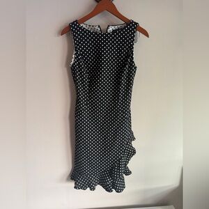 American Living Polka Dot Ruffle Hem Sheath Dress Black White Sleeveless Size 8